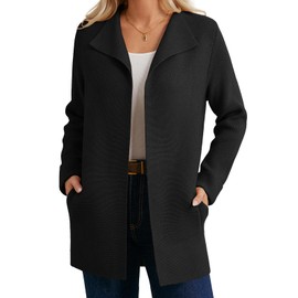 GRACE KARIN Long Black Cardigans for Women Lapel Coatigan Sweater Chunky Carigan Thick Ribbed Knit Outwear L