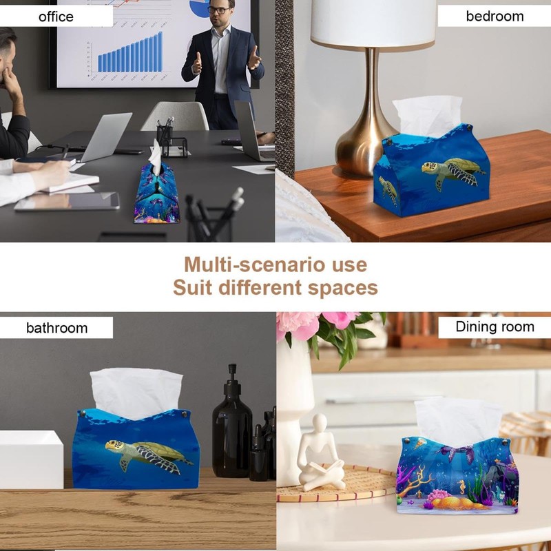 2 Pack Tissue Box Cover Holder, Turtles at The Sea