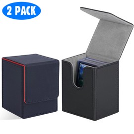 2PACK Card Deck Box for MTG Cards, POIUNA Card Storage Box Fits 160+ Single Sleeved Cards, PU Leather Strong Card Deck Case Holder Compatible with Magic Commander TCG CCG(2 Pack)