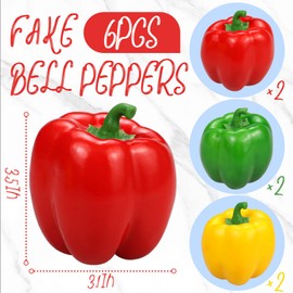 6 Pcs Fake Bell Peppers, Fake Vegetables for Decoration, Artificial Bell Pepper Kitchen Decor Realistic Faux Veggies Props, Red Green Yellow Fake Peppers