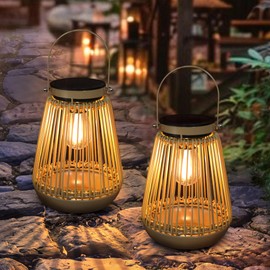 yunsheng Solar Lantern Outdoor Waterproof, 2 Pack Hanging Woven Lantern Lights, Solar Powered Ultra-Bright Garden Lights for Yard Patio Porch Lawn Pathway