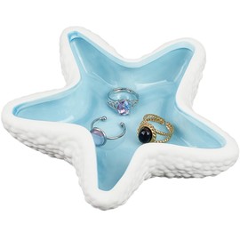 SUNNYCLUE Starfish jewellery Dish Ceramic jewellery Tray Blue jewellery Holder Dish Ocean Sea Summer jewellery Plate jewellery Trinket Dish Tray jewellery Dishes for Women Christmas Birthday Gifts