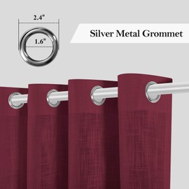 Melodieux Burgundy Linen Textured Semi Sheer Curtains 96 Inches Long for Living Room Bedroom Rustic Flax Linen Grommet Voile Drapes, 52 by 96 Inch (2 Panels)