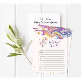 Inkdotpot Set Of 50 Baby Shower Word Scramble Game Cards Unicorn Gender Neutral Party Supplies Fun Baby Shower Game Favors