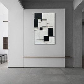 NANKAI Art Hand Painted White and Black Thick Texture Abstract Art Oil Painting 36x24 inch Contemporary Minimalist Art Home Wall Decoration Painting (with Solid Wood Exterior Frame)