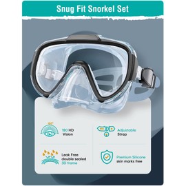 Lealinga Snorkel Set Adults Snorkel Mask Anti-Fog Panoramic View Diving Mask Dry Top Snorkel Kit with Travel Bag Diving Set for Snorkeling Scuba Diving Swimming Travel