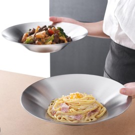 WAGENSTEIGER A Set of 2 Stainless Steel Dinner Plates, Salad Bowls, Spaghetti Serving Platters, Buffet Party Pans, Catering Trays, Classic Brushed Finish, Great for Both Hot & Cold Dishes (2)