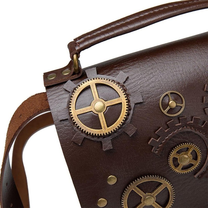 Ro Rox Phineas Steampunk Shoulder Bag Gears Pendant Faux Leather,
