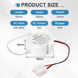 CPROSP LED Transformer Round 24 V 30 W with Wiring Plug, Power Supply Driver 230 V to AC 24 V, Mini Power Supply 55 x 23 mm, Transformer for LED Lamps, Waterproof IP66