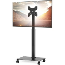 FITUEYES Rolling TV Stand for 19 to 43 Inch LCD LED Flat/Curved Panel Screen TVs, 16 Level Height Adjustable, Tilt & Swivel Outdoor TV Stand, Portable TV Cart Holds up to 77Lbs, Max VESA 200x200mm
