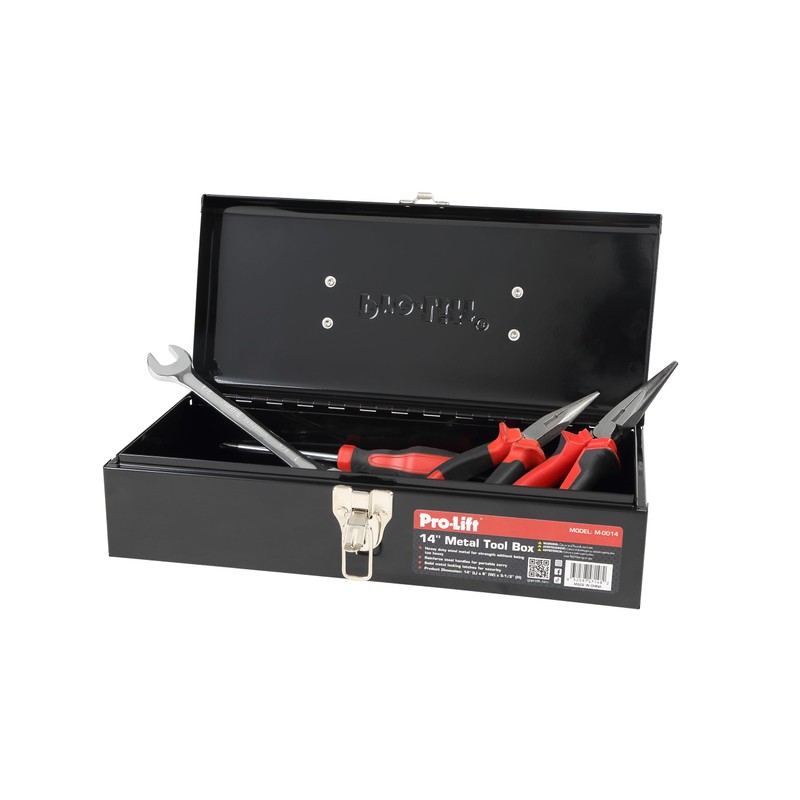 Pro-Lift Steel Tool Box – 14-inch Metal Toolbox Portable with