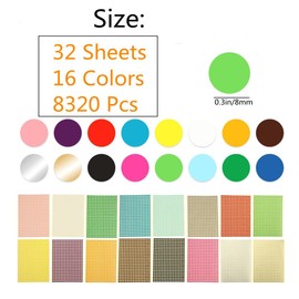 Small Circle Dot Stickers, 8320 Pcs Round Colored Dot Stickers 8mm Colour Coding Labels for Office Classroom Organization 16 Colors(32 Sheets)