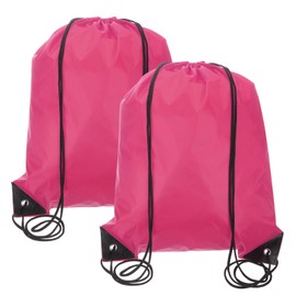 uxcell Drawstring Backpack, 2Pcs Polyester Draw String Backpack Gym Bags Cinch Sack Pack Storage Knapsack for Men Women Gym Sports Travel Beach Swimming (Rose Red, 13.4" x 16.9")