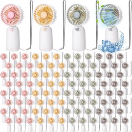 Woanger 100 Pcs Portable Mini Handheld Fan Bulk With Rope Lash Desk Fan For Make Up Summer Appreciation Gifts Individually Boxed For Wedding Travel Camping Hiking (not Included 2 Pcs AAA Battery)