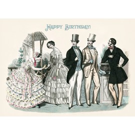 PIXILUV HAPPY BIRTHDAY Greeting card ~ Victorian Men and Women in Beautiful Elegant Clothes Outside~ Birthday Wishes Vintage Large Greeting Card