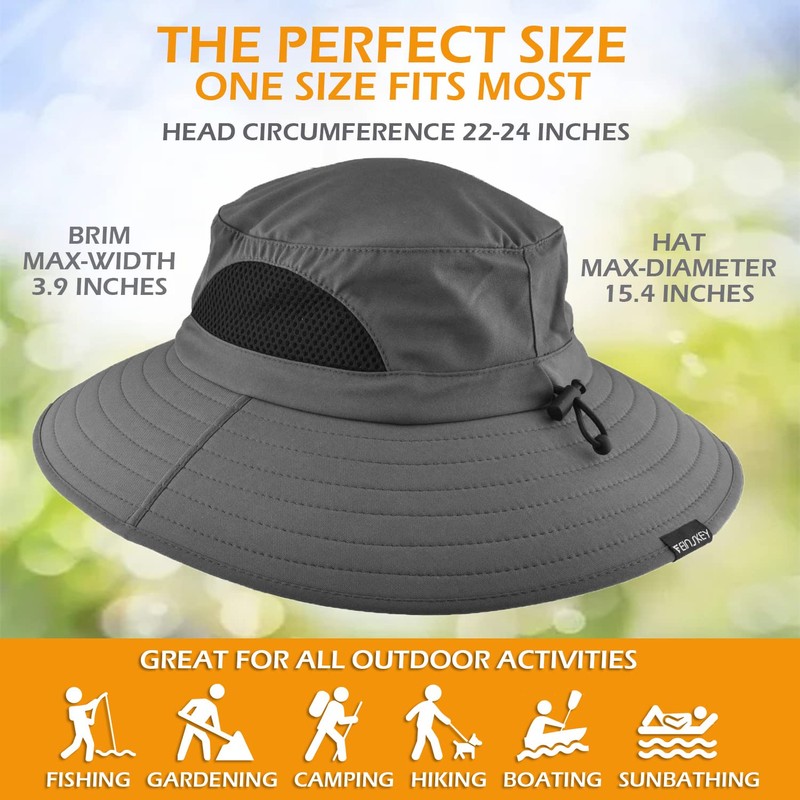 Wide Brim Sun Bucket Hat, Waterproof Boonie Hat for Men