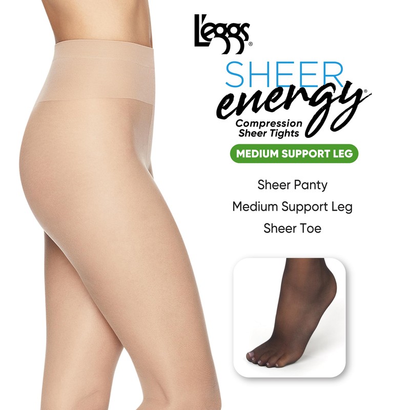 L'eggs Women's Sheer Energy Toe Pantyhose, Nude, Q