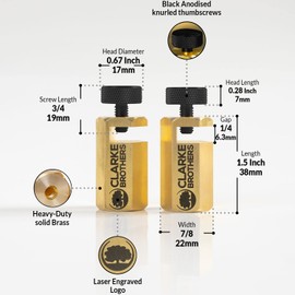 Clarke Brothers 2pcs Stair Tread Gauge for Conventional Framing Square or Carpentry Square – Heavy-Duty Brass Stair Gauge Set – Large Knob Size – Long Brass Body