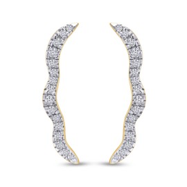 Wishrocks Round Cut White Cubic Zirconia Wave Shaped Ear Climbers Stud Earrings for Women in 14k Yellow Gold Over Sterling Silver With Push Back Womens Jewelry, Gift for her, wife,