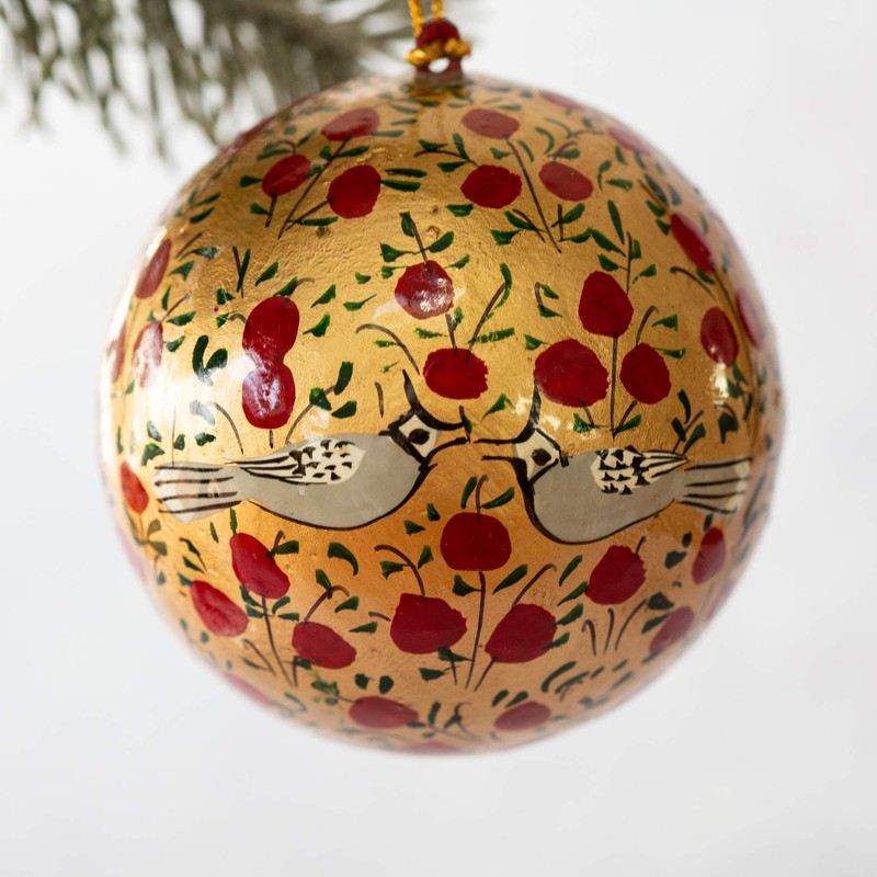 Aurora Christmas Bird Design Christmas Bauble, Red & Gold, 3"