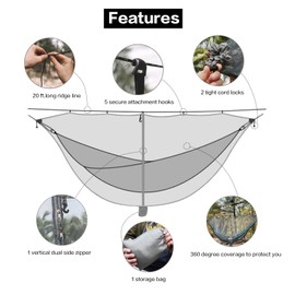 ZXPLO 11ft X 4.5ft Hammock Bug Net, Mosquito Net for Hammocks, Mesh Hammock Netting Fits All Camping Hammocks (Gray)