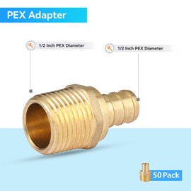 GUOFIS (Pack of 50) PEX 1/2" x 1/2" NPT Male Threaded Adapter,Brass Pex Crimp Adapters Fitting for PEX Pipes in Plumbing Jobs