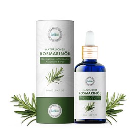 LEBBIO Rosmarinöl 50ml [100% NATÜRLICH & PUR] Stimuliert Haarwachstum - Haaröl bei Haarausfall - 100% naturreines Rosmarin Öl, Ätherisches Rosmarinöl für Kopfhaut, Haare, Hautpflege, Aromatherapie