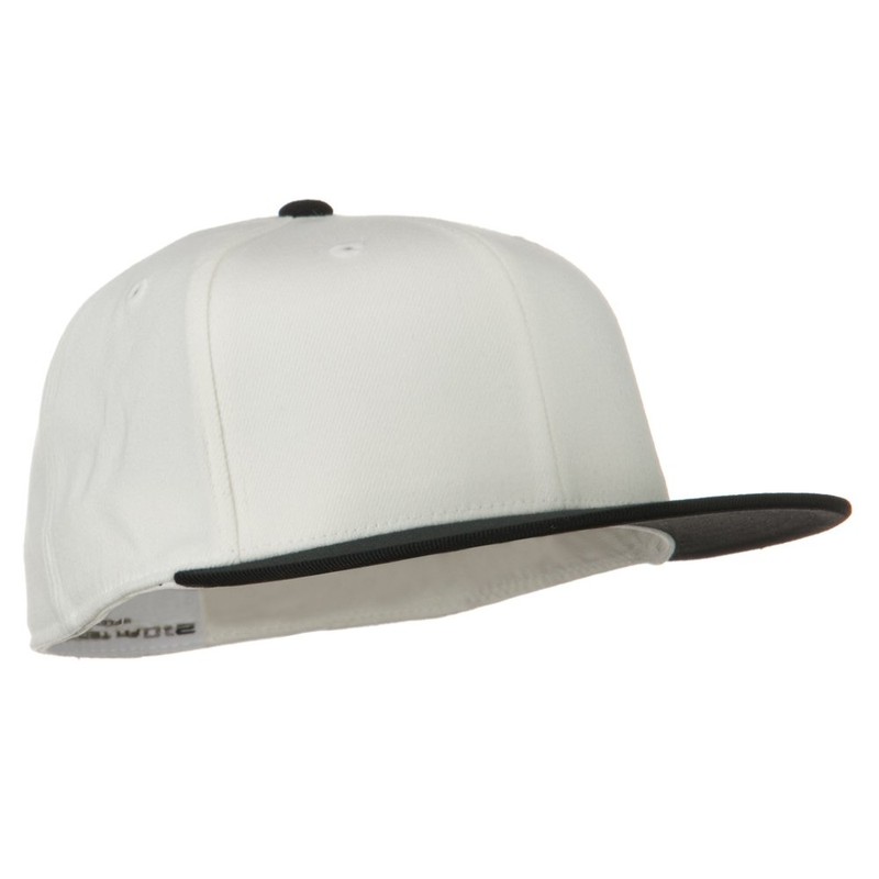 Wool Blend Flat Visor Premium Fitted Cap - White Black