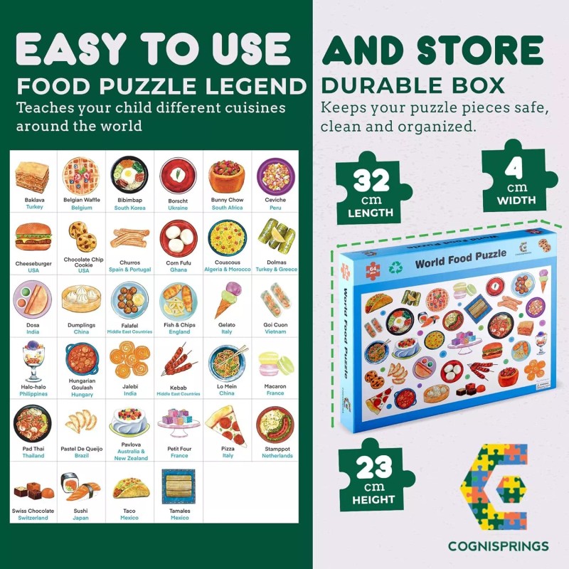 Cognisprings World Food Kids Puzzles, Thick Floor Puzzle, Educational Puzzles