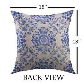 Mugod Decorative Throw Pillow Cover for Couch Sofa,White Delft Blue Style Watercolour Traditional Dutch Floral Tiled Flowers in Circular Rosette Cobalt Home Decor Pillow case 18x18 Inch
