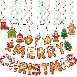 Jessgoss Merry Christmas Banner with Xmas Signs Hanging Swirls, Pre-assembled Christmas Party Decorations, Christmas Hanging Swirls Ceiling Decorations for Indoor Outdoor