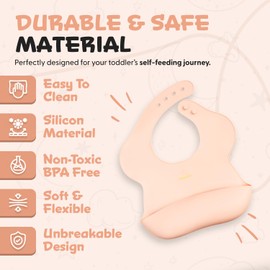 RoyalTots Baby Bibs for Eating - Silicone bibs for babies 6-12 months & more | BFA-Free Drool Bibs for drooling and teething (Skin)