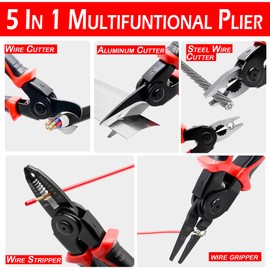 5 In 1 Tools Multifunctional Interchangeable Plier Set Wire Stripper Crimping Tool Cable Cutter Electrician Scissors, and Linesman Pliers All In One Kit with Storage Case