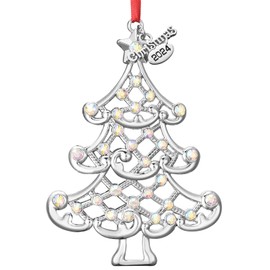 VIVIKEN Christmas Ornament 2024 Decoration for Christmas Tree Hanging Metal Christmas Tree 2024 Annual Edition Shiny Silver Ornaments Holiday Decorative Xmas Gifts for Family Friends