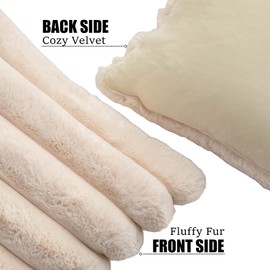 Neelvin Brown Faux Fur Cosy Soft Striped Decorative Cushion Covers 12 x 20 Inches, Set of 2, Velvet Cushion Cover for Sofa Couch