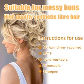 2pcs Messy Bun Hair Piece,Bun Extensions Curly Wavy,Synthetic Scrunchies Buns,Women's Fluffy Buns Hair Accessorie,Coiled Hai-r Ponytail Hairs Bow,Pale Blonde Hai-r Accessories