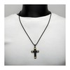 Men's Premium Titanium Cross Necklace with Diamond Accent, Pearl-Like Black