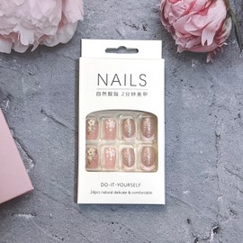 French Tip Press on Nails Medium Length Fake Nails Square False Nails with 5D Flower Rhinestones Design Glossy Glitters White Nail Tips Acrylic Nails Spring Flowers Glue on Nails for Women and Girls