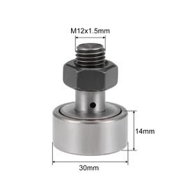 sourcing map CF12 Cam Follower KR30 Needle Bearing, 30mm Roller Diameter, 14mm Roller Width, M12 Standard Bolts Pack of 2