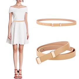 Women's Belt Fashion Premium Ultra Soft Genuine Leather Belts Waist Belt Gold Solid Buckle Waistband, Beige, Suit Waist Size 29"- 35"