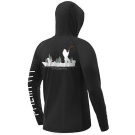 Palmyth Fishing Shirts for Men Long Sleeve Sun Protection Hoodie with UV UPF 50+ Neck Gaiter Black Bigfoot Boat X-Large