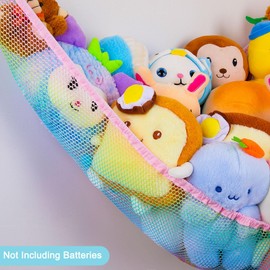 MHJY Toy Hammock for Stuffed Animals Soft Toy Storage Net with LED Light, Cuddly Toys Organizer Holder Large Corner Hanging Net Plush Macrame Kids Bedroom Nursery Furniture Room Decor