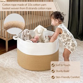 INDRESSME XXXLarge Jute Rope Basket 21.7" x 21.7" x 13.8" Woven Baby Laundry Baskets for Blankets Toys Storage Basket with Handle Comforter Cushions Storage Bins Thread Laundry Hamper