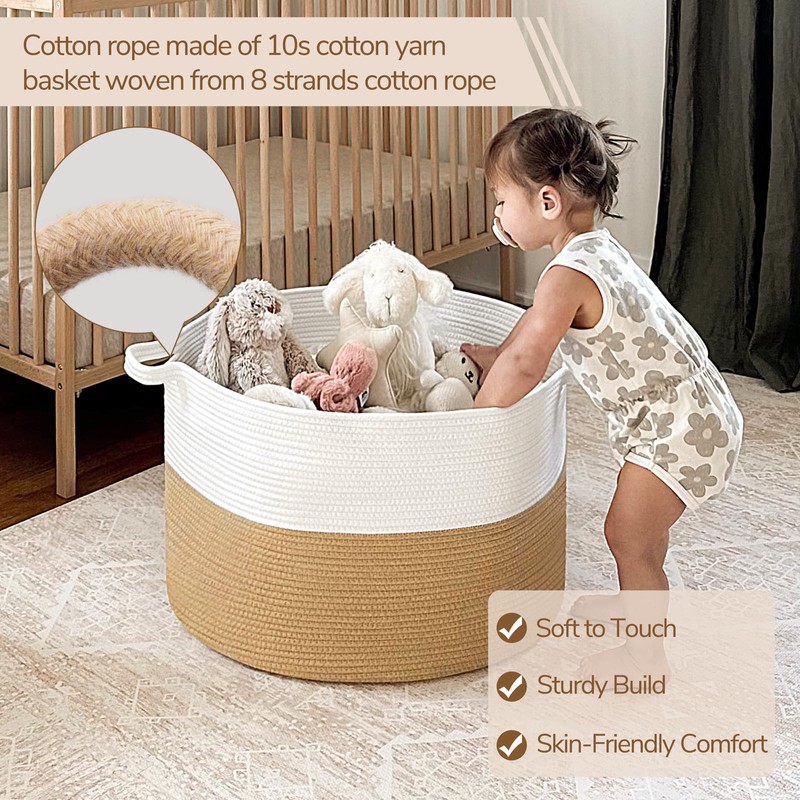 INDRESSME XXXLarge Jute Rope Basket 21.7" x 21.7" x 13.8"