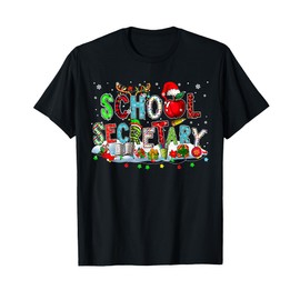 School Secretary Xmas Leopard Plaid Santa Reindeer Elf Books T-Shirt