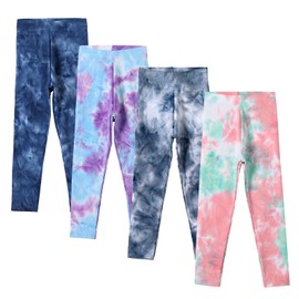 Chicduo 4 Pack Girls Printed Leggings Soft Yoga Pants Kids Tie-Dye Leggings