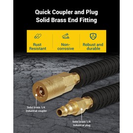 DEWENWILS Hybrid Air Hose 1/4 Inch by 6FT 300 PSI, Heavy Duty Air Compressor Hose with 1/4" Industrial Quick Coupler Fittings, Flexible and Kink Resistant Air Hose (Yellow)