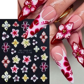 4 Sheets Embossed Flower Nail Stickers for Nail Art 5D Self-Adhesive Summer Floral Nail Art Stickers Colorful Hibiscus Nail Decals for Women Flowers Nail Design Decoration Supplies