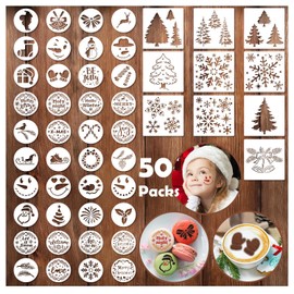 Partywind - 50 Plantillas de Galletas de Navidad Reutilizables para Decoraciones de Glaseado Real, Pasteles, Café, Accesorios de Adornos y Suministros de Fiesta