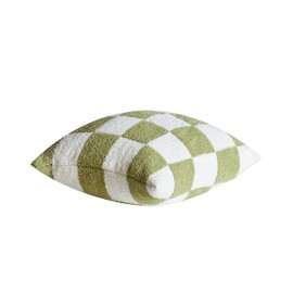 REPRECONF Set of 2 Ultra Soft Cozy Buffalo Checkerboard Fluffy Microfiber Checker Knitted Throw Pillow Cover Fleece Cushion Case Decorative for Sofa Couch Bed 18 inches Both Sides (Matcha)
